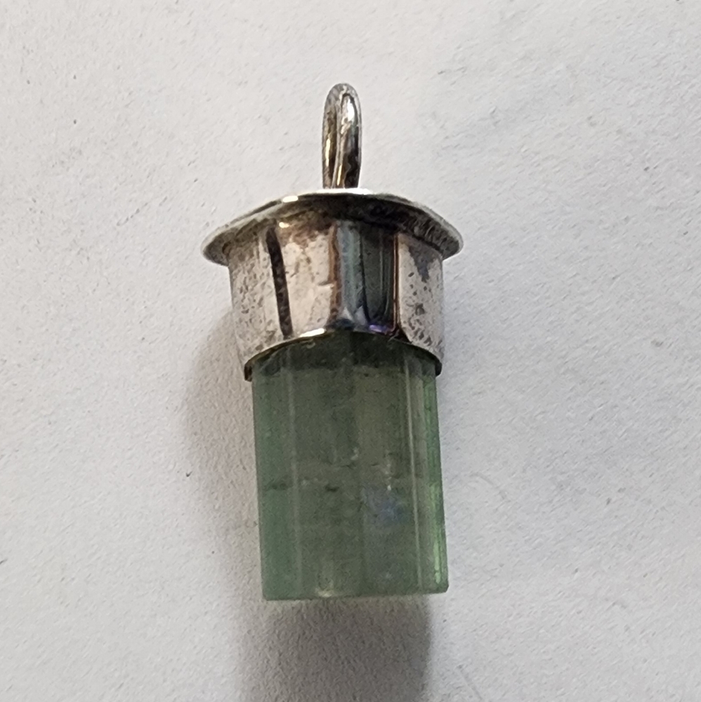 Handcrafted Light Blue-Green Tourmaline and Sterling Silver Pendant